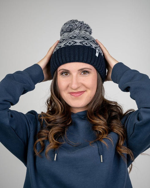 Treeanie Knitted Norwegian Pom Pom Light Grey Mel-Navy